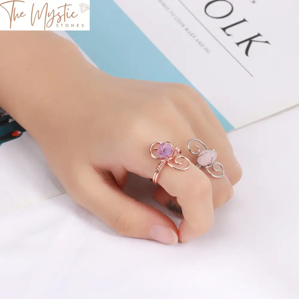 Natural Stone Wire-Wrapped Reiki Ring