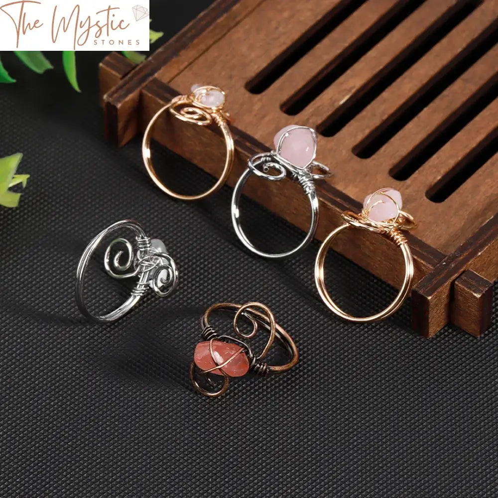 Natural Stone Wire-Wrapped Reiki Ring