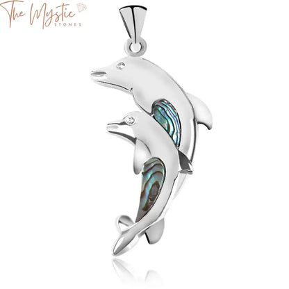 New Zealand Abalone Double Dolphin Pendant Necklace