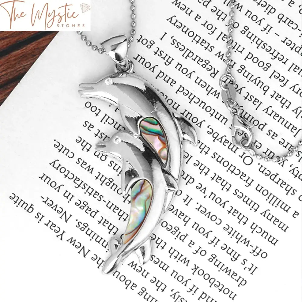 New Zealand Abalone Double Dolphin Pendant Necklace