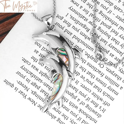 New Zealand Abalone Double Dolphin Pendant Necklace