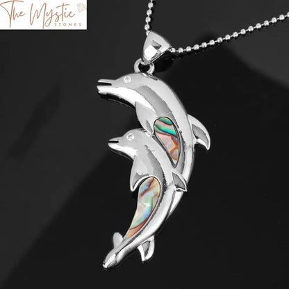 New Zealand Abalone Double Dolphin Pendant Necklace