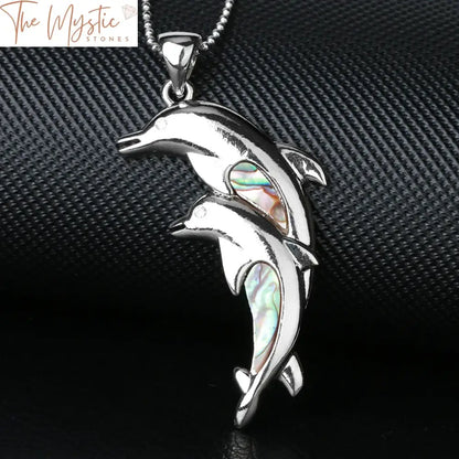 New Zealand Abalone Double Dolphin Pendant Necklace