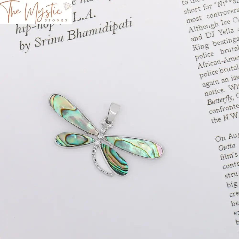 New Zealand Abalone Dragonfly Pendant Necklace With Zircon