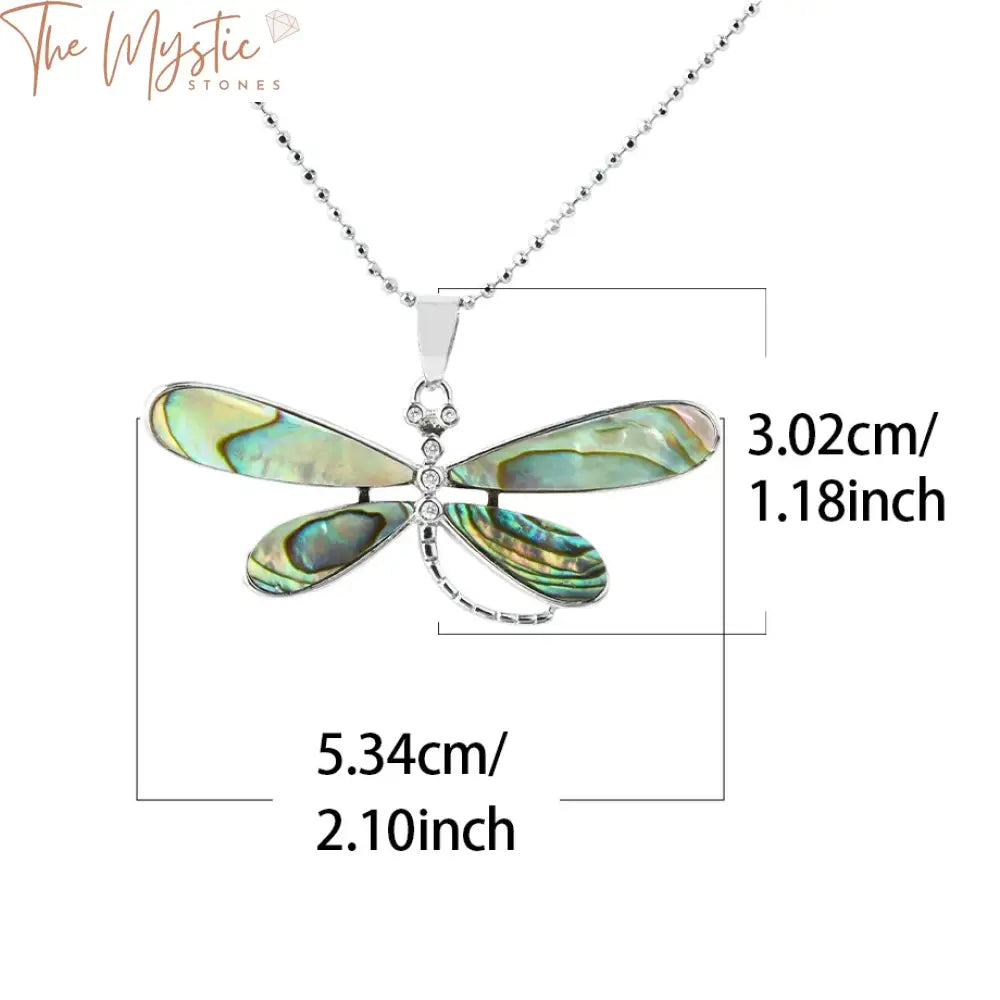 New Zealand Abalone Dragonfly Pendant Necklace With Zircon