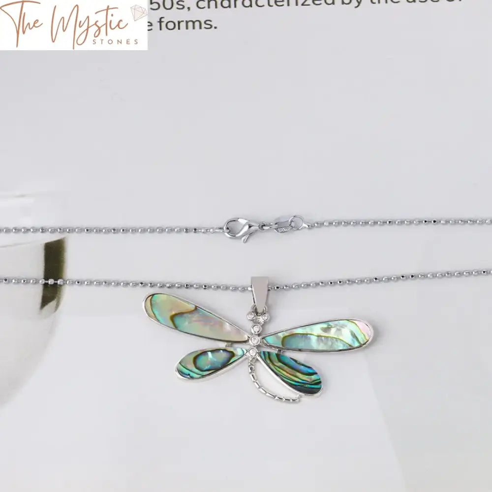 New Zealand Abalone Dragonfly Pendant Necklace With Zircon