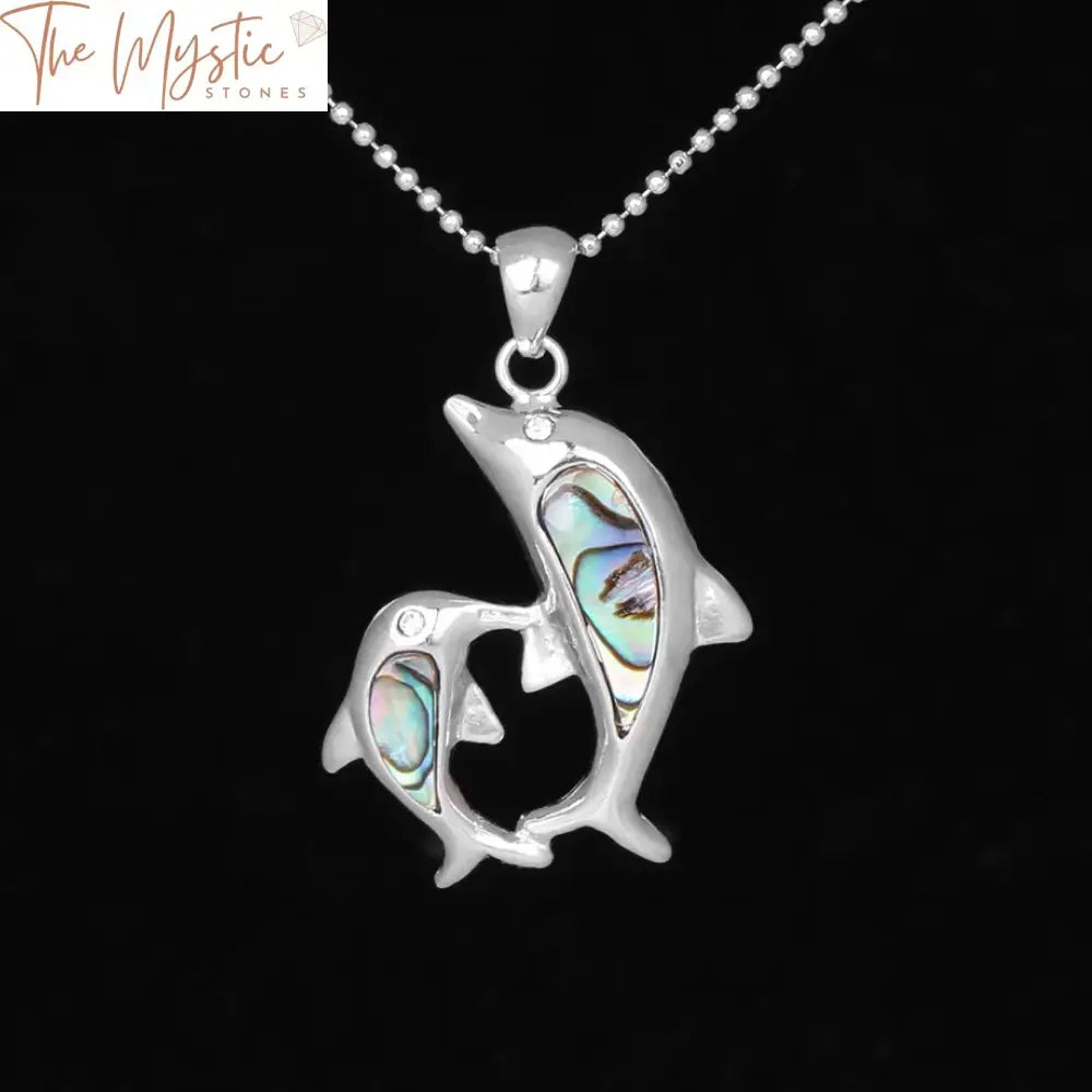 New Zealand Blue Paua Abalone Dolphin Pendant Necklace