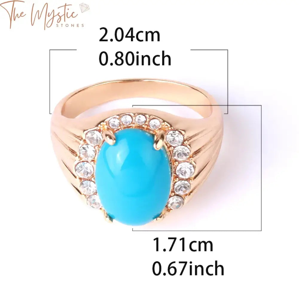 Noble Blue Turquoise & Cz Gold Ring