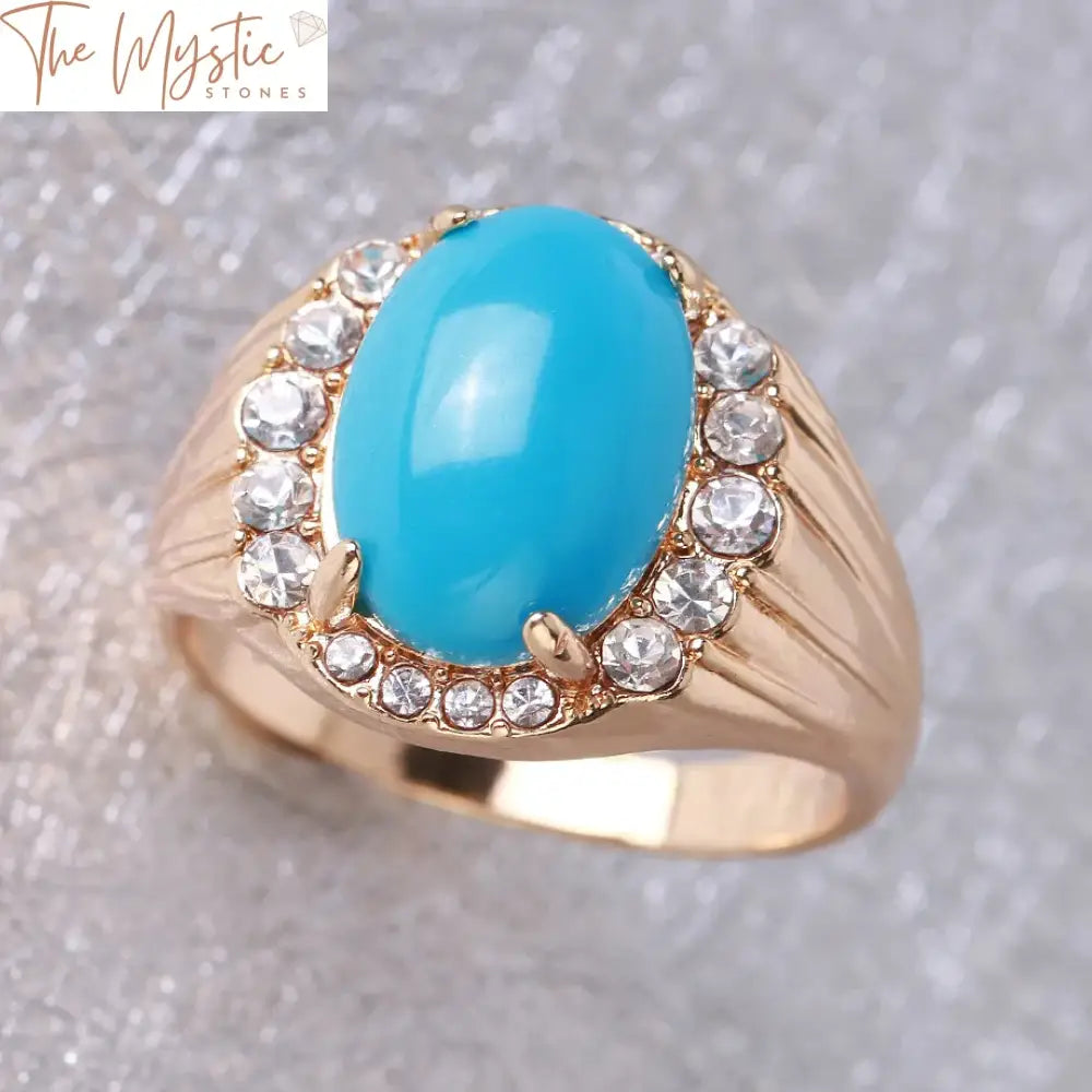 Noble Blue Turquoise & Cz Gold Ring