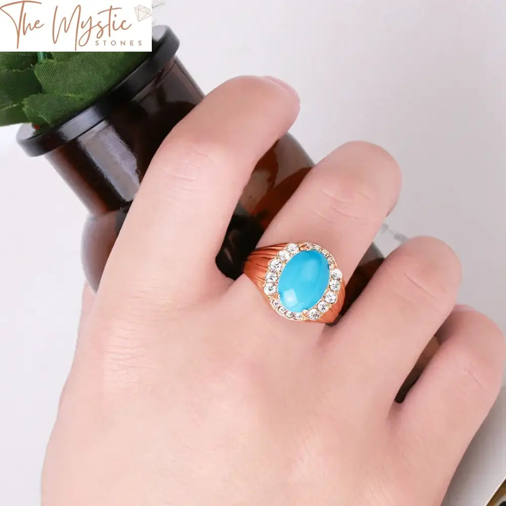 Noble Blue Turquoise & Cz Gold Ring