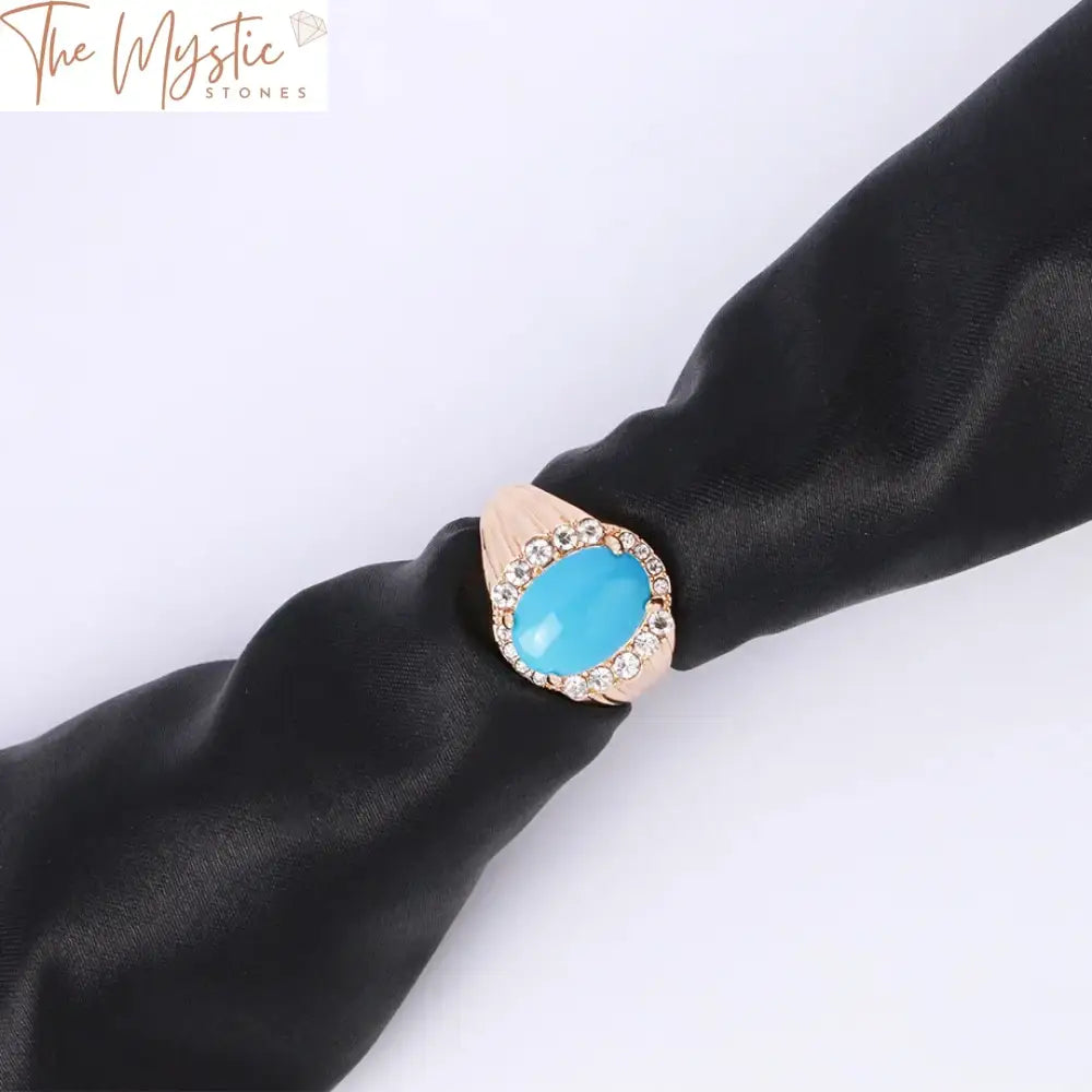 Noble Blue Turquoise & Cz Gold Ring