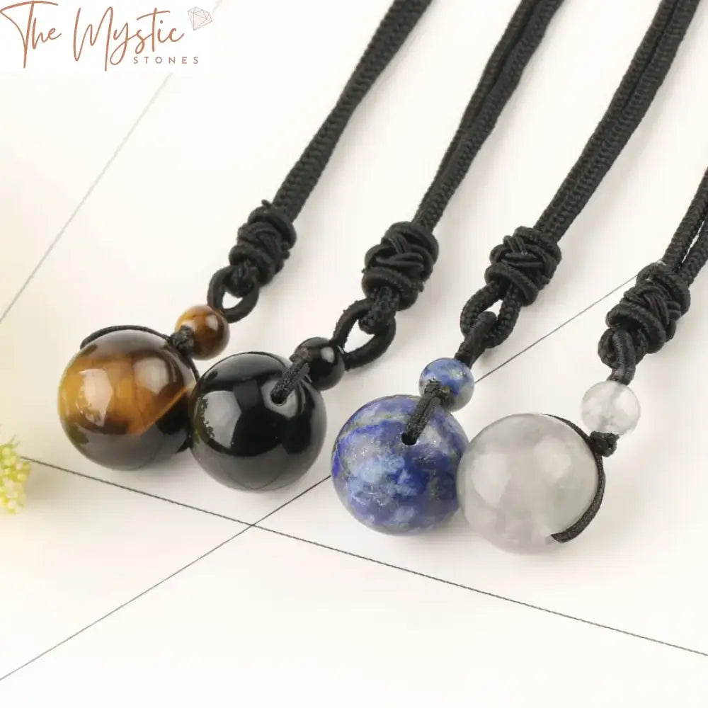 Obsidian & Gemstone Braided Pendant Necklace