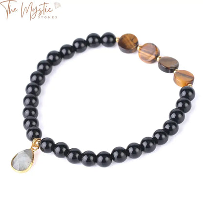 Obsidian & Labradorite Natural Stone Bracelet