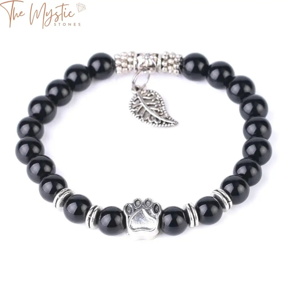 Obsidian & Onyx Tiger Eye Mala Bracelet With Bear Paw Charm