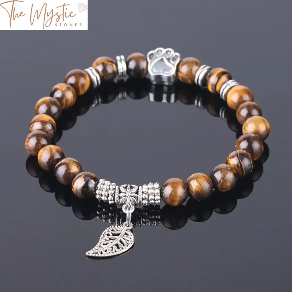 Obsidian & Onyx Tiger Eye Mala Bracelet With Bear Paw Charm