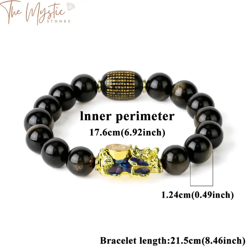 Obsidian Pixiu Feng Shui Bracelet 12Mm