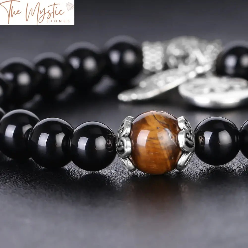 Obsidian & Tiger Eye Beaded Bracelet