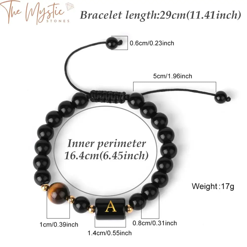 Obsidian & Tiger Eye Initial Bracelet