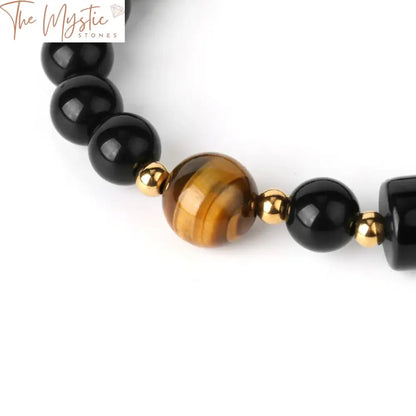 Obsidian & Tiger Eye Initial Bracelet