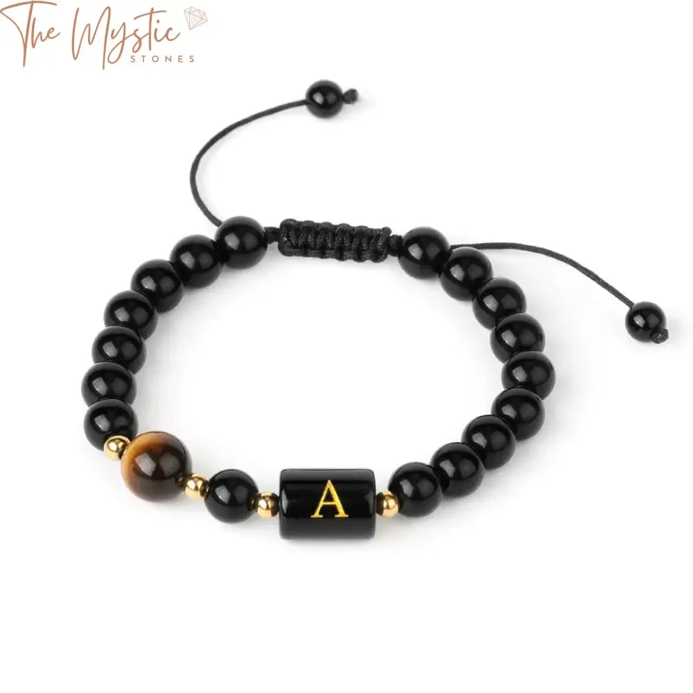 Obsidian & Tiger Eye Initial Bracelet