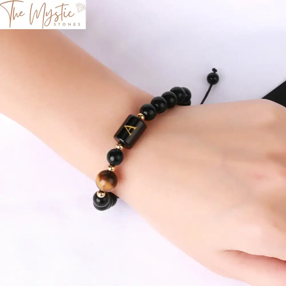 Obsidian & Tiger Eye Initial Bracelet