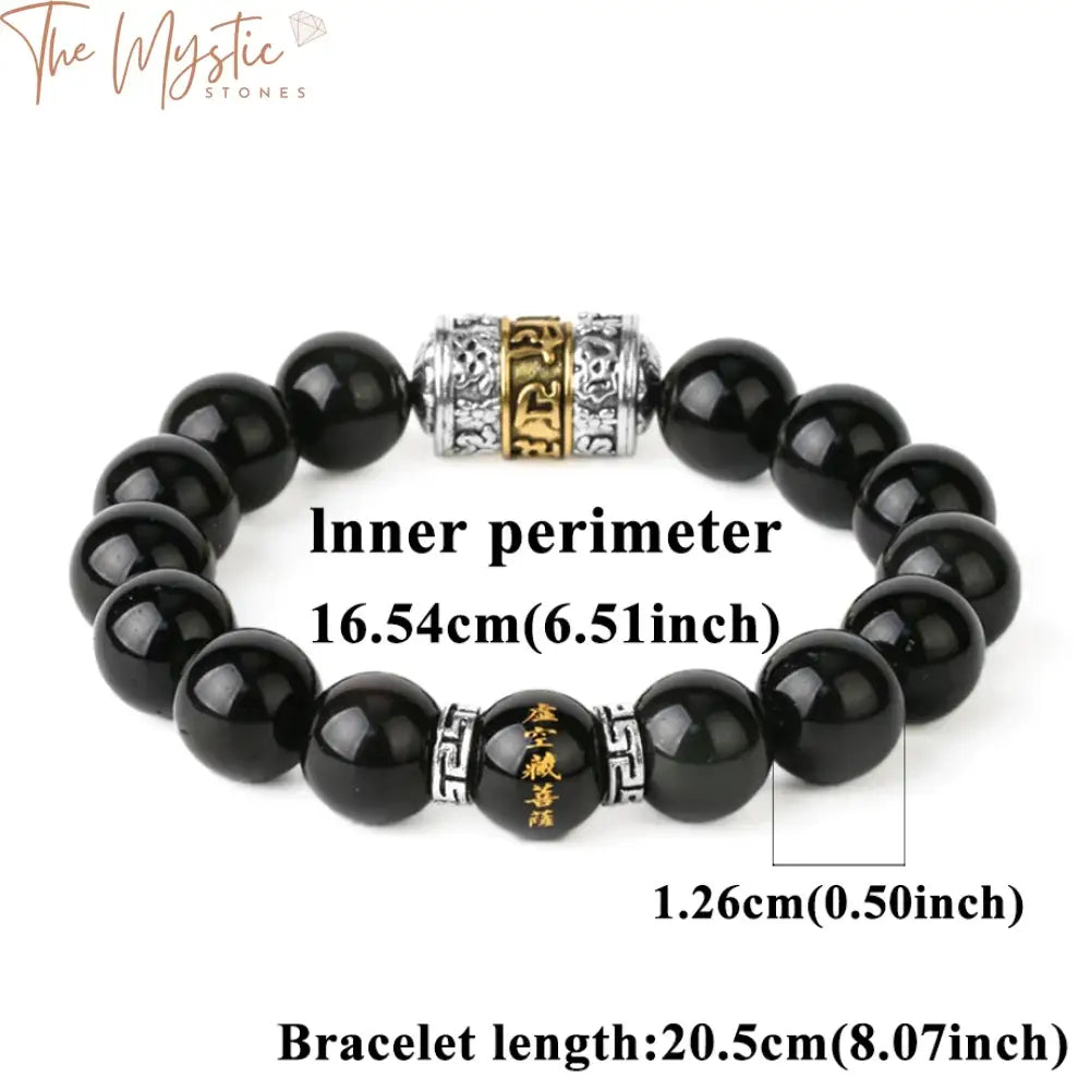 Obsidian Wealth Mantra Bracelet - 12Mm Beads