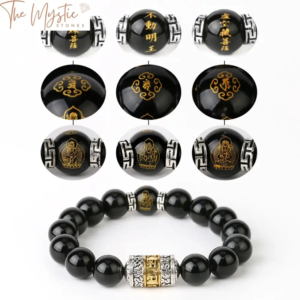 Obsidian Wealth Mantra Bracelet - 12Mm Beads