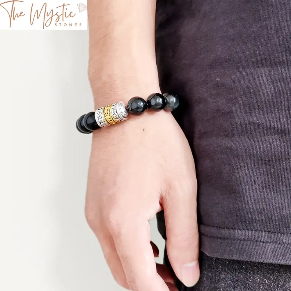 Obsidian Wealth Mantra Bracelet - 12Mm Beads