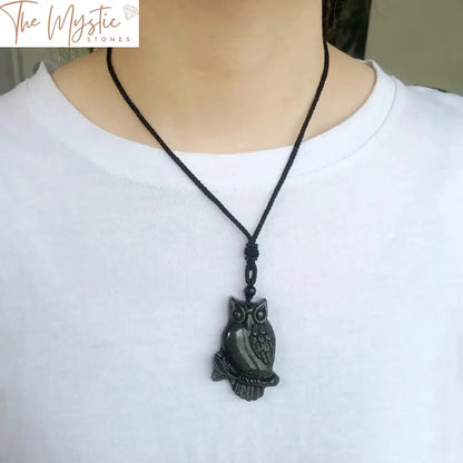 Obsidian Wolf & Owl Pendant Necklace