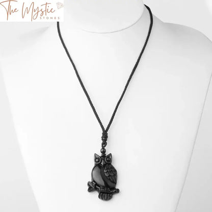 Obsidian Wolf & Owl Pendant Necklace