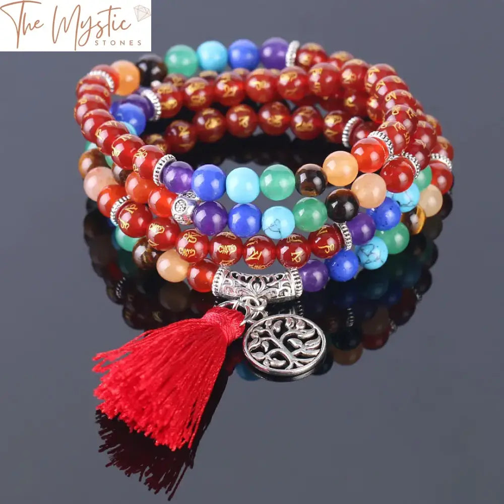 Onyx Chakra Mala Bracelet With Om Tassel - 6Mm