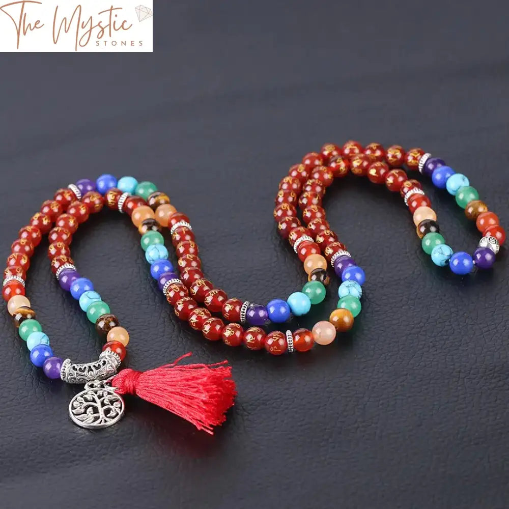 Onyx Chakra Mala Bracelet With Om Tassel - 6Mm