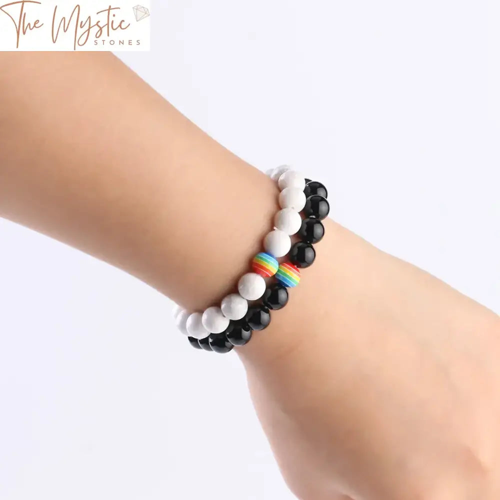 Onyx & Howlite Couples Bracelet Set