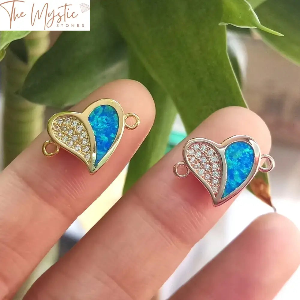 Opal Zircon Heart Connector Charm