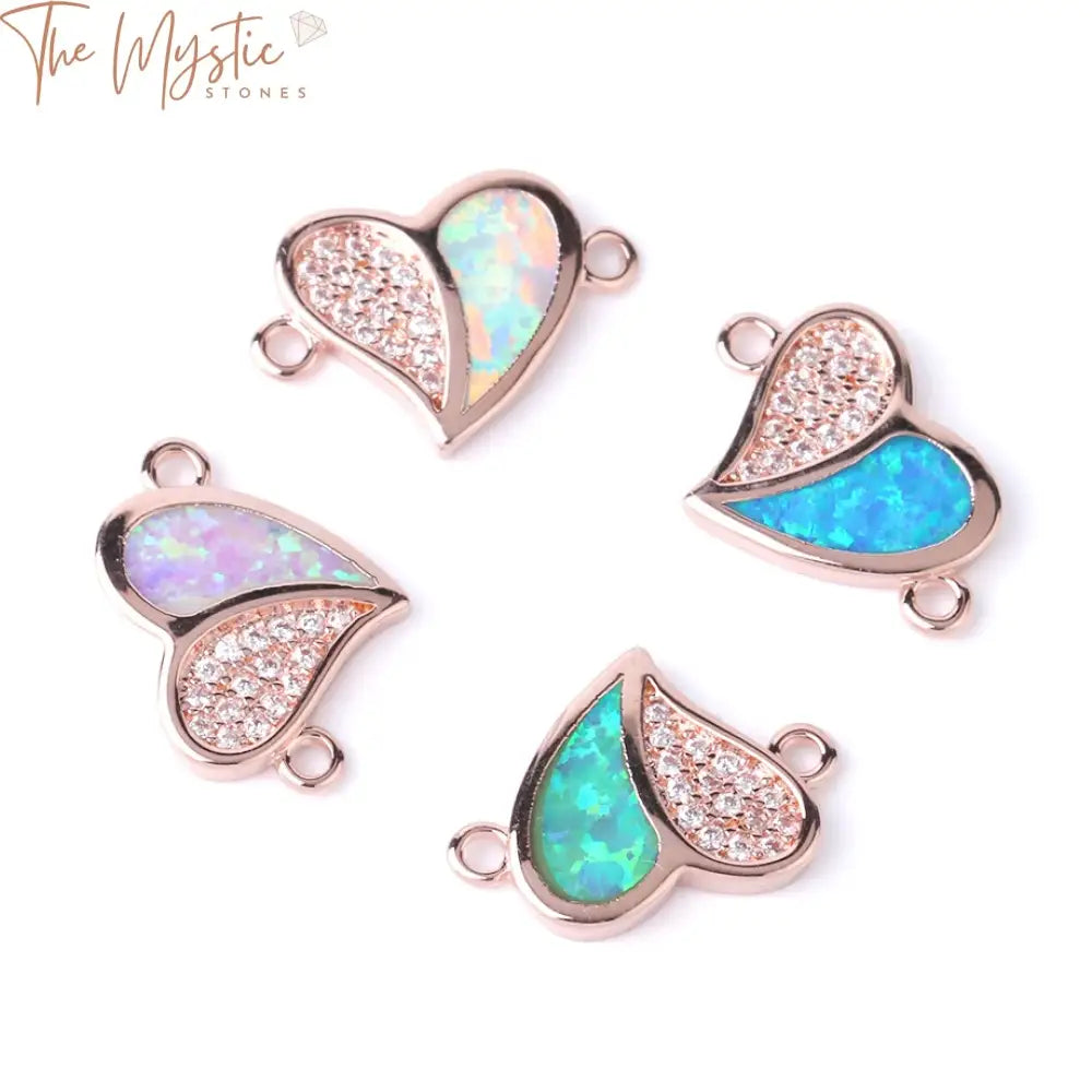 Opal Zircon Heart Connector Charm