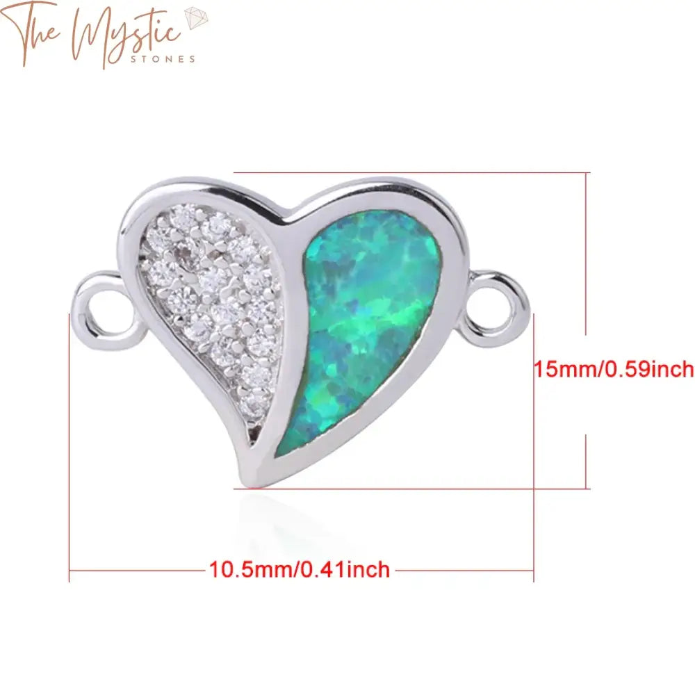 Opal Zircon Heart Connector Charm