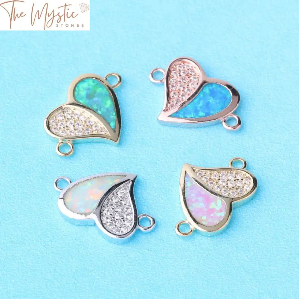 Opal Zircon Heart Connector Charm