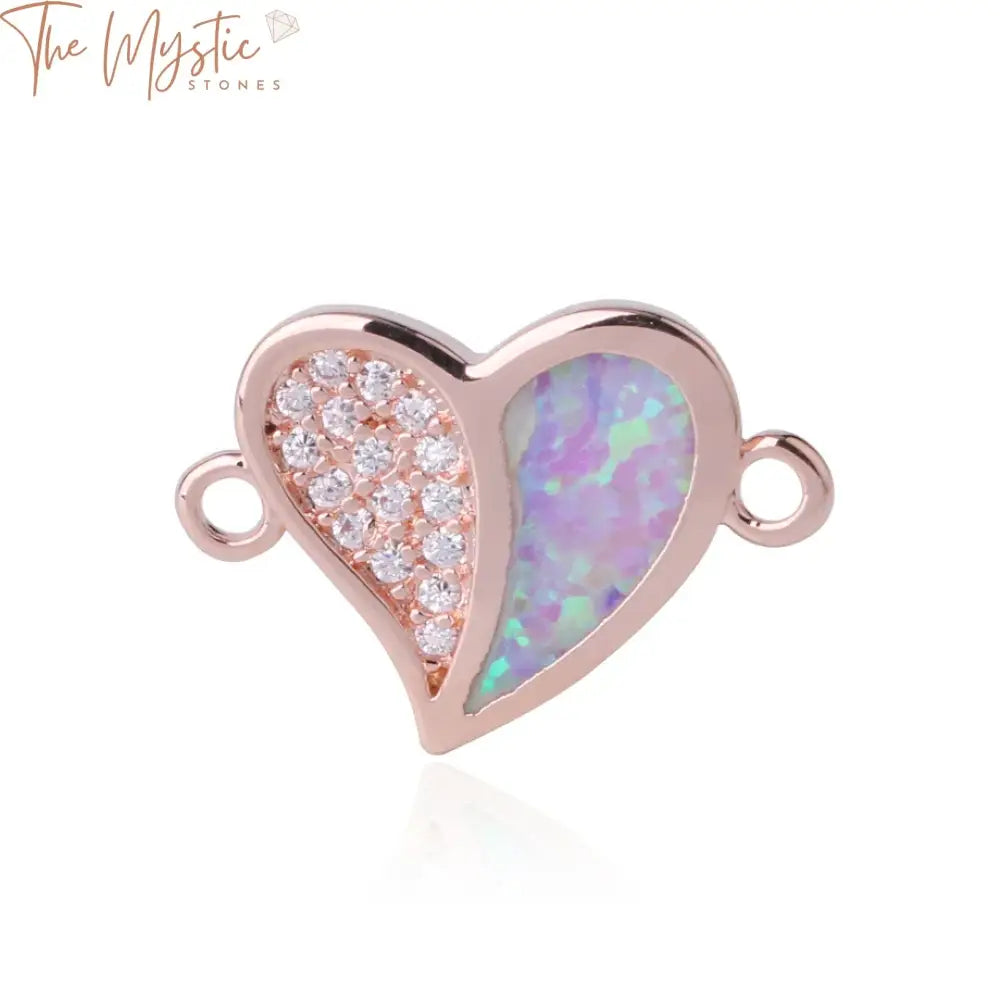 Opal Zircon Heart Connector Charm