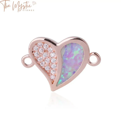 Opal Zircon Heart Connector Charm