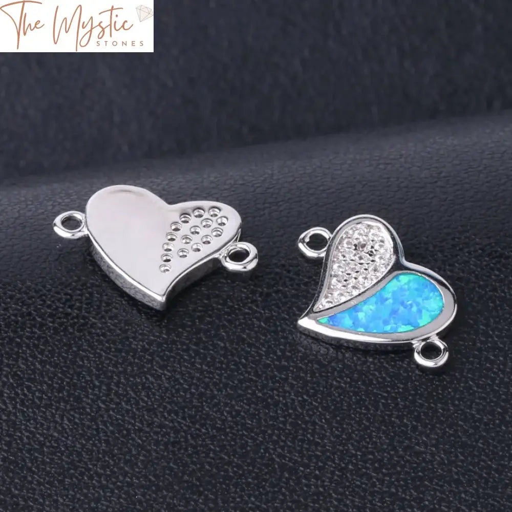 Opal Zircon Heart Connector Charm