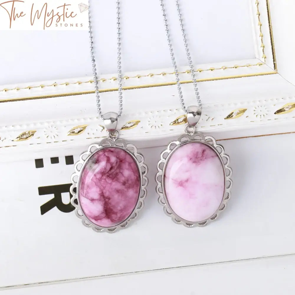 Oval Pink Crystal Natural Stone Pendant Necklace