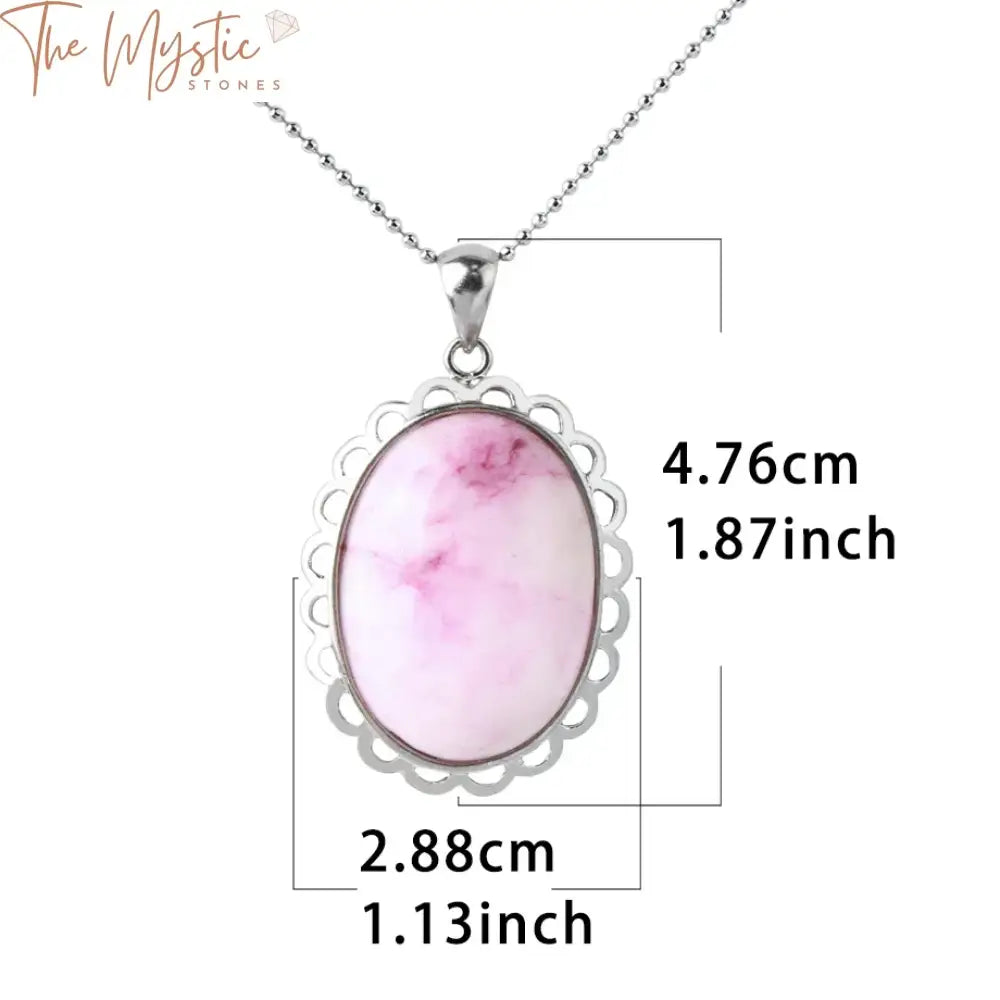 Oval Pink Crystal Natural Stone Pendant Necklace