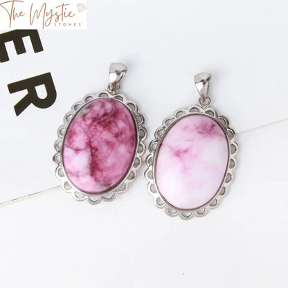 Oval Pink Crystal Natural Stone Pendant Necklace