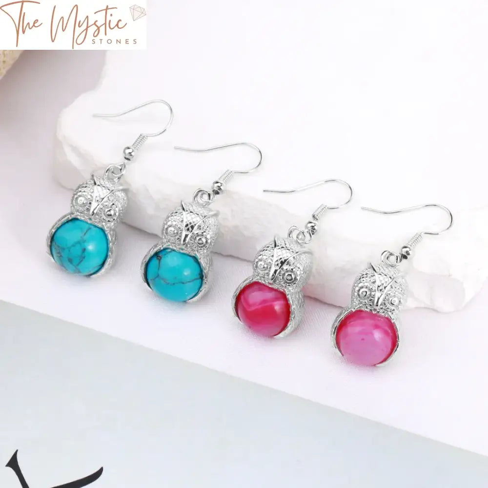 Owl Crystal Bead Dangle Earrings