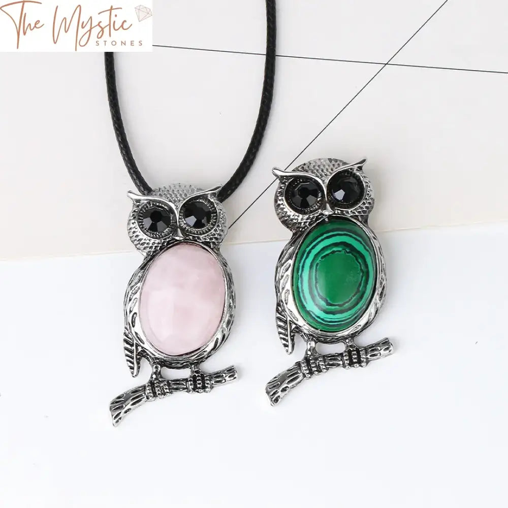 Owl Crystal Cabochon Amulet Necklace