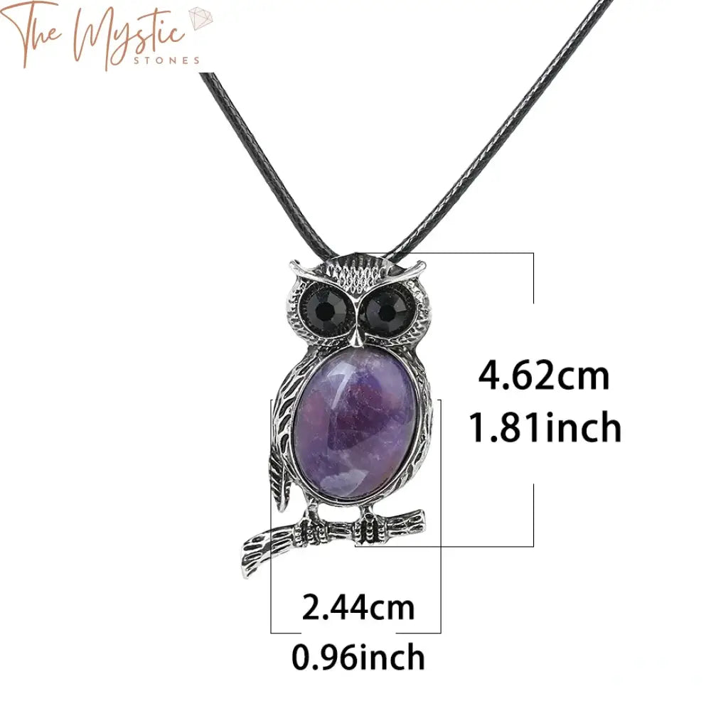 Owl Crystal Cabochon Amulet Necklace