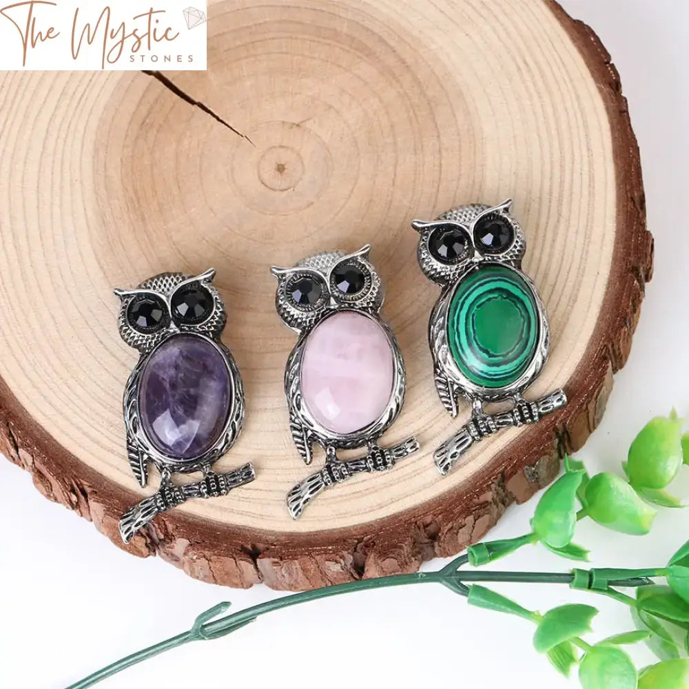 Owl Crystal Cabochon Amulet Necklace