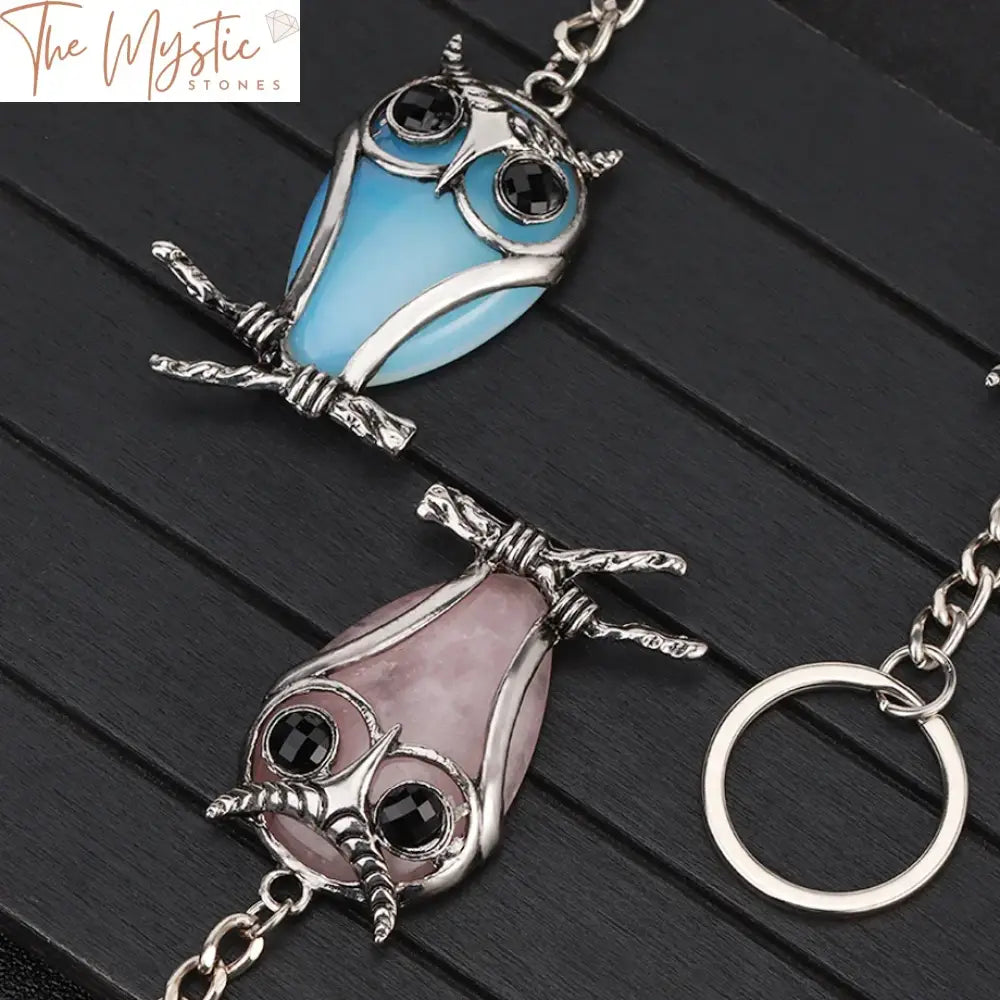 Owl Crystal Keychain With Stone Pendant