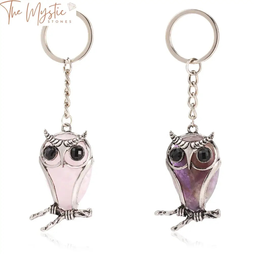 Owl Crystal Keychain With Stone Pendant