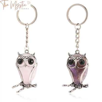 Owl Crystal Keychain With Stone Pendant